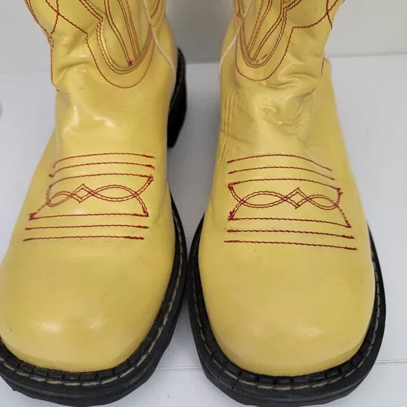 John Fluevog F-Shoes Cowboy Low Boots in Patent Yellow 9 - Picture 7 of 10